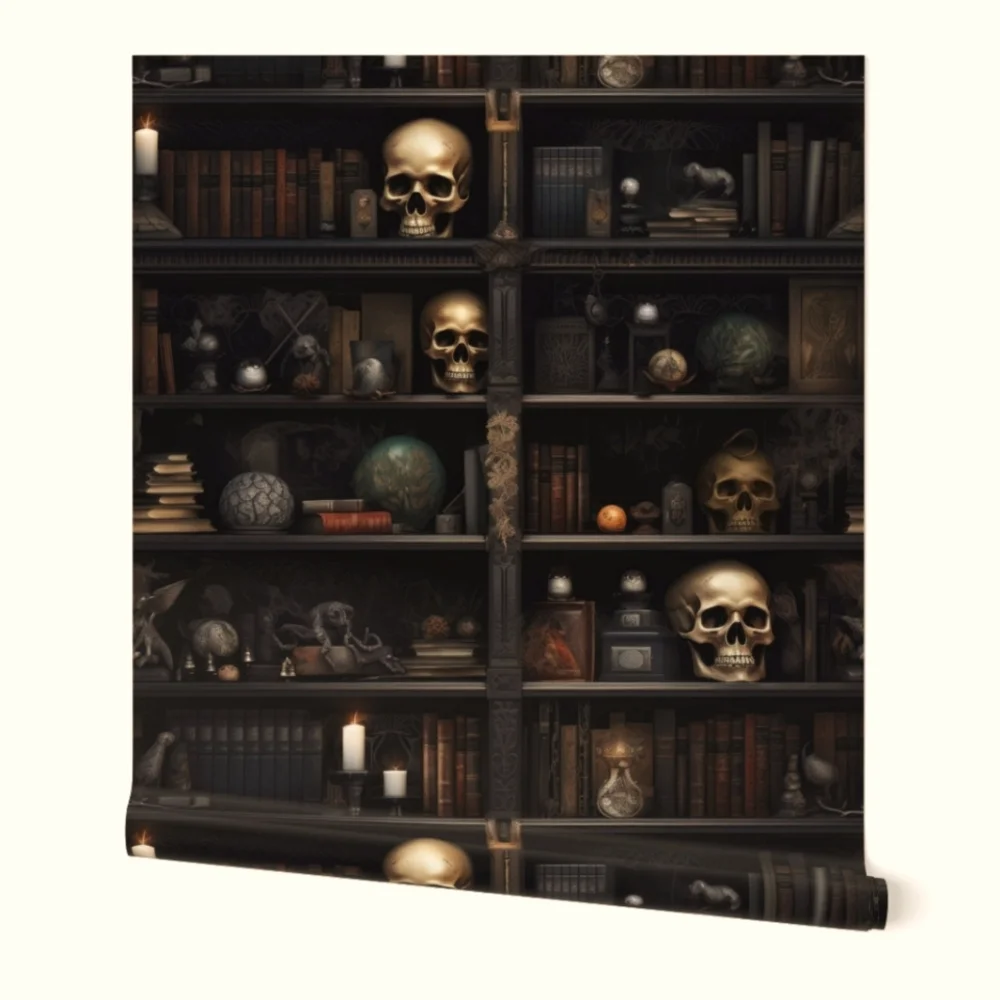 Moody Gold Skull Wallpaper- 1 Roll- Dark Gothic Wall Decor